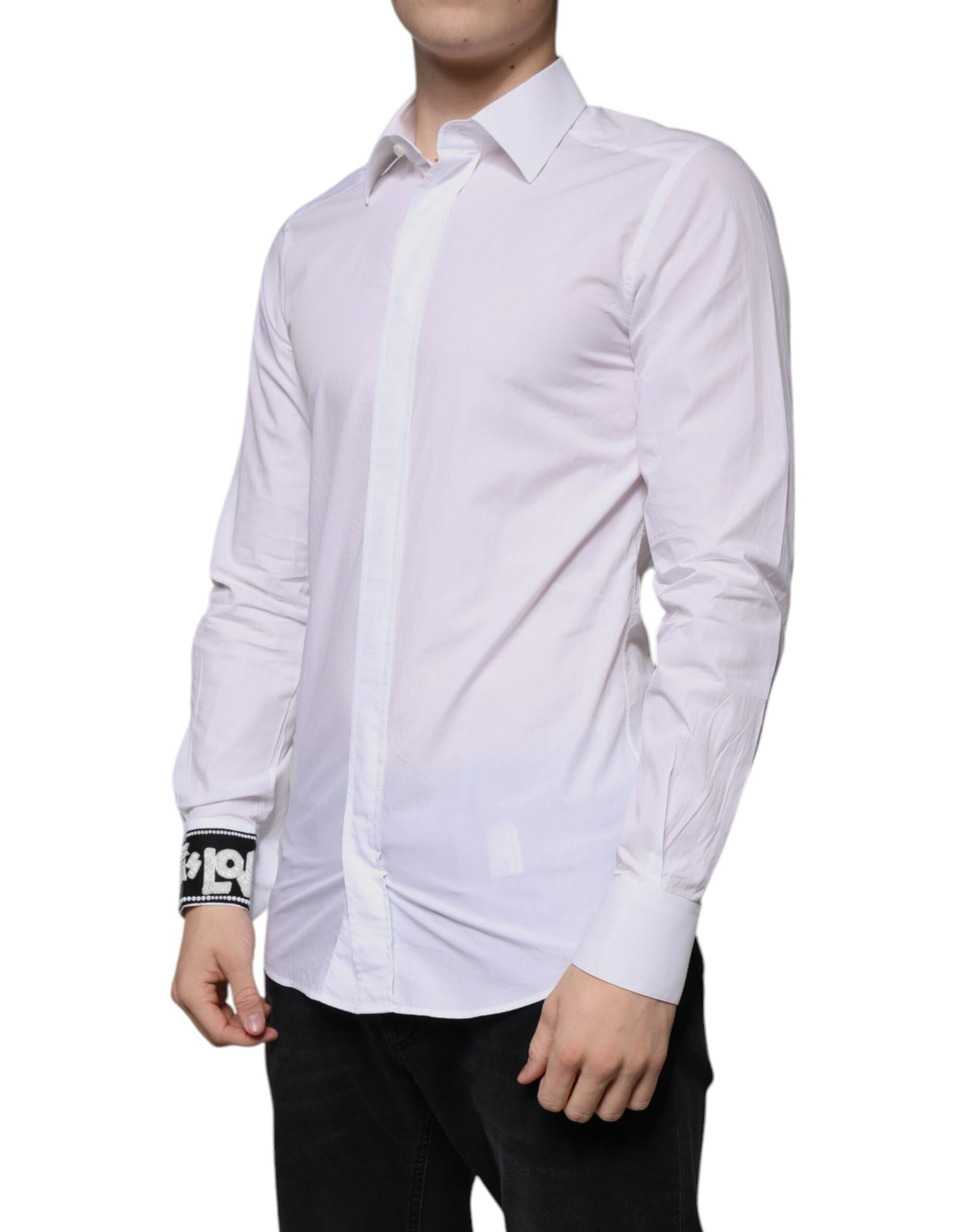 Dolce & Gabbana White Cotton Slim Fit GOLD Men Dress Shirt by Dolce & Gabbana