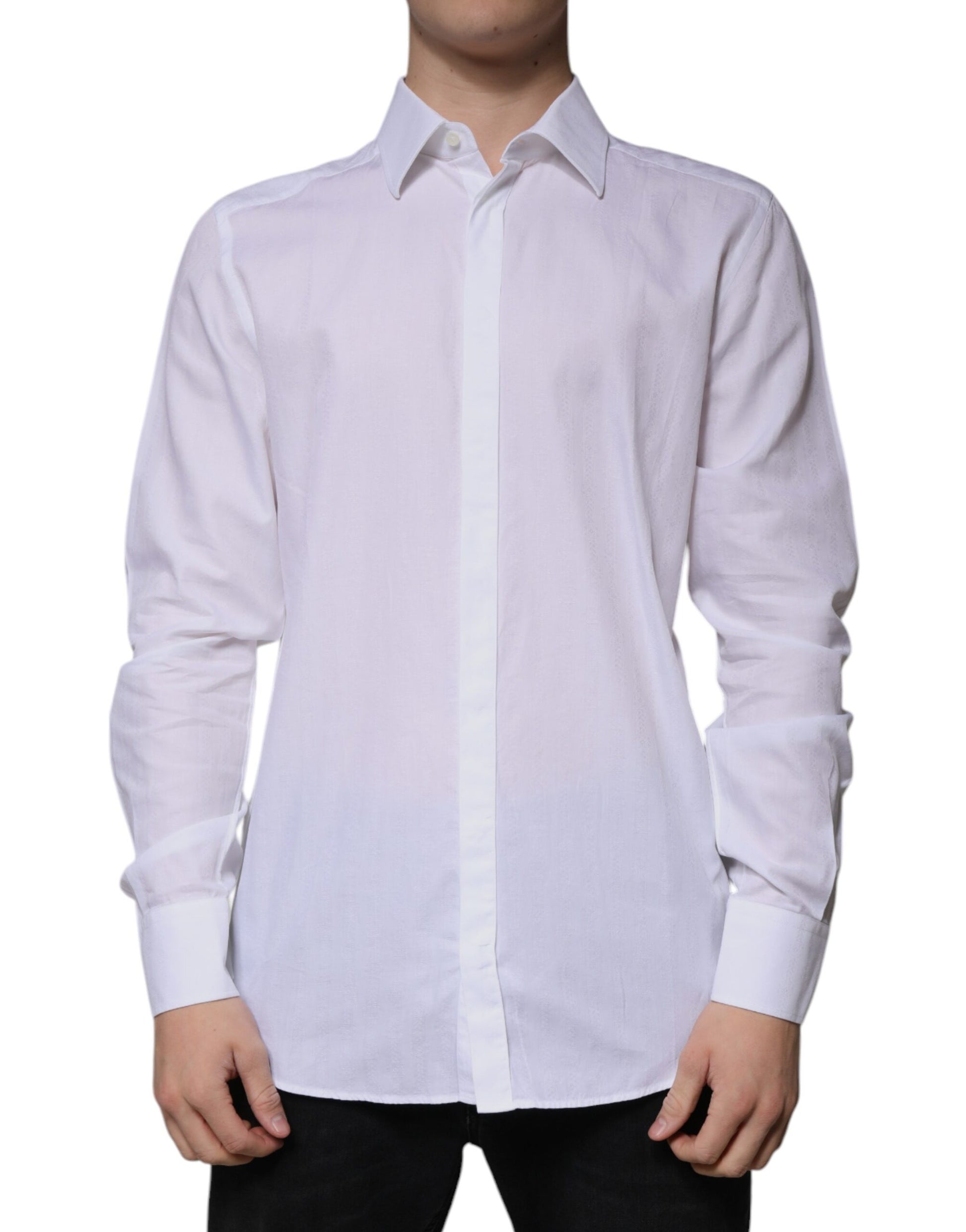 Dolce & Gabbana White Cotton Slim Fit Formal GOLD Dress Shirt by Dolce & Gabbana
