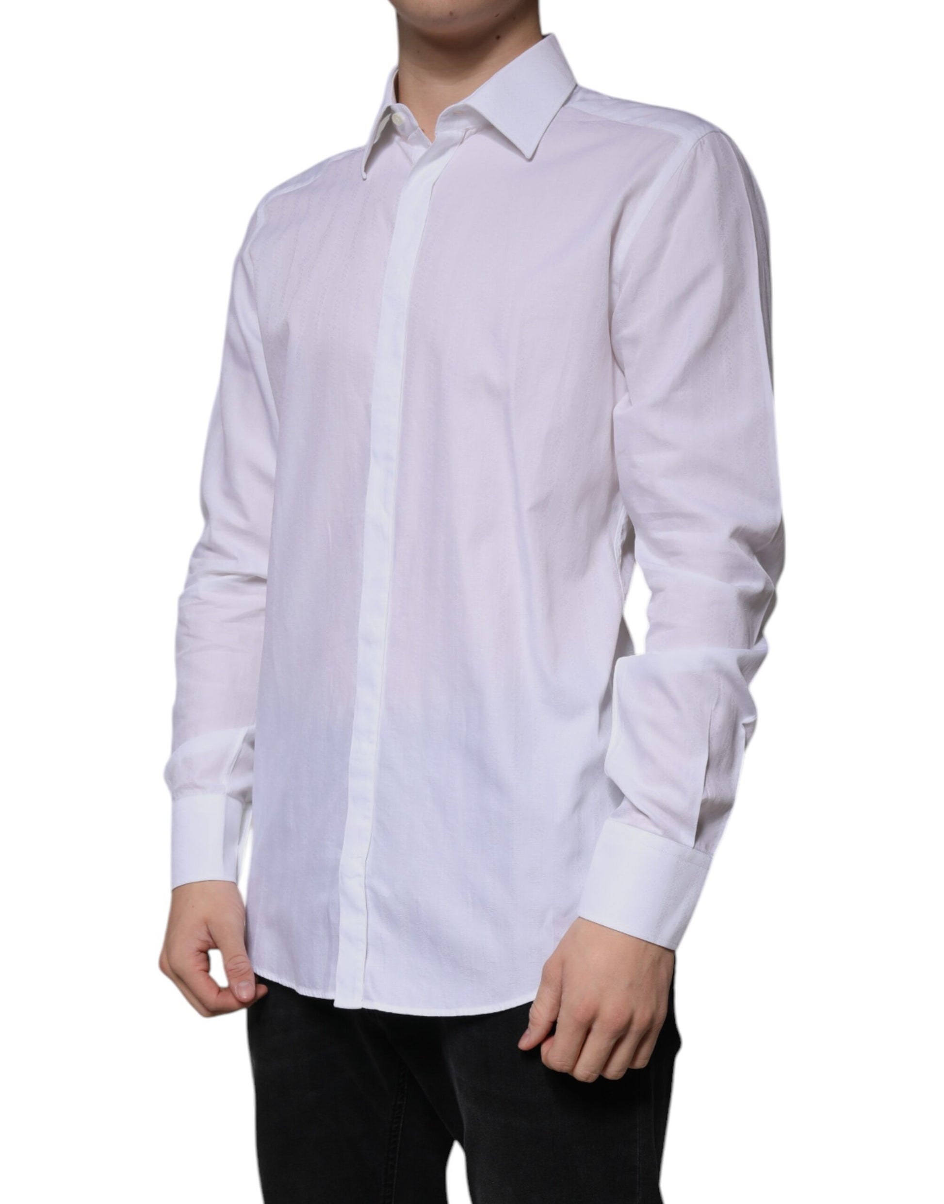Dolce & Gabbana White Cotton Slim Fit Formal GOLD Dress Shirt by Dolce & Gabbana