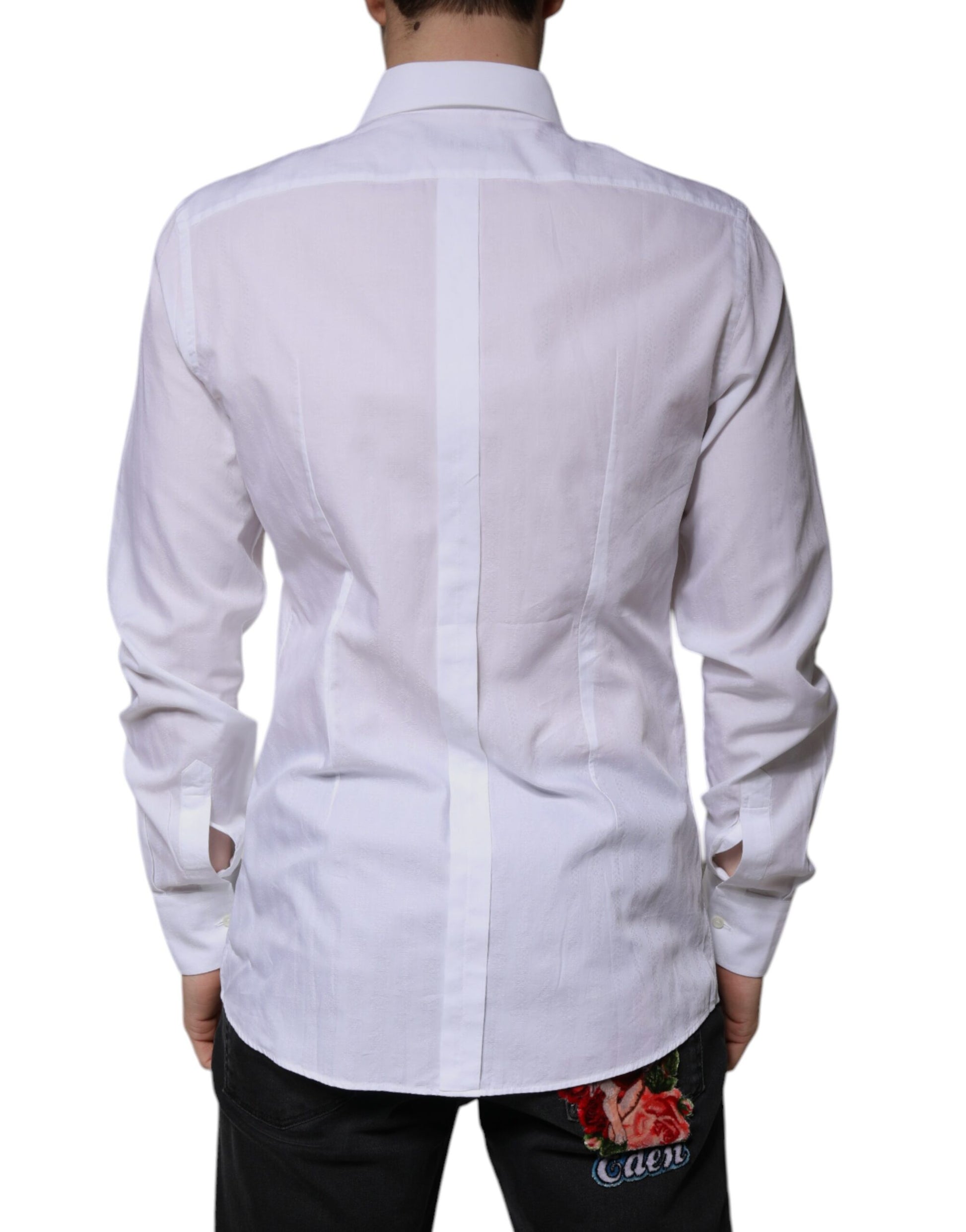 Dolce & Gabbana White Cotton Slim Fit Formal GOLD Dress Shirt by Dolce & Gabbana