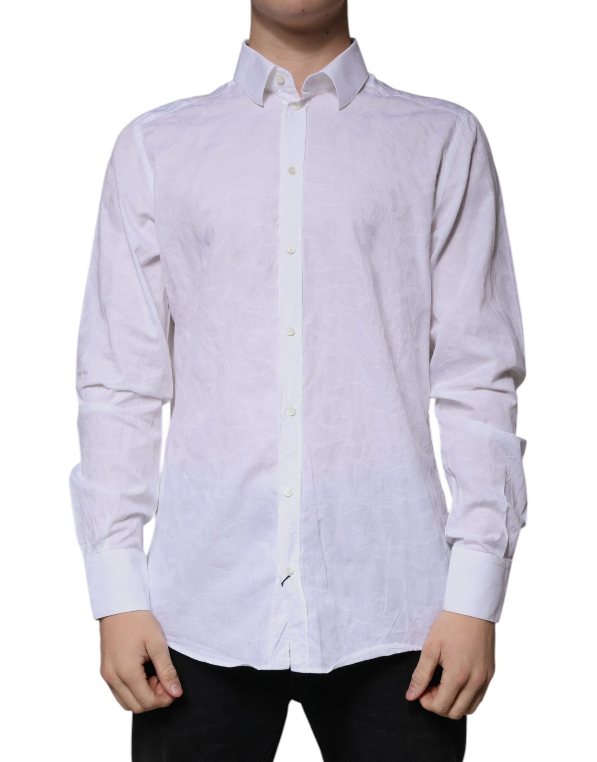 Dolce & Gabbana White Cotton Slim Fit Men MARTINI Dress Shirt by Dolce & Gabbana