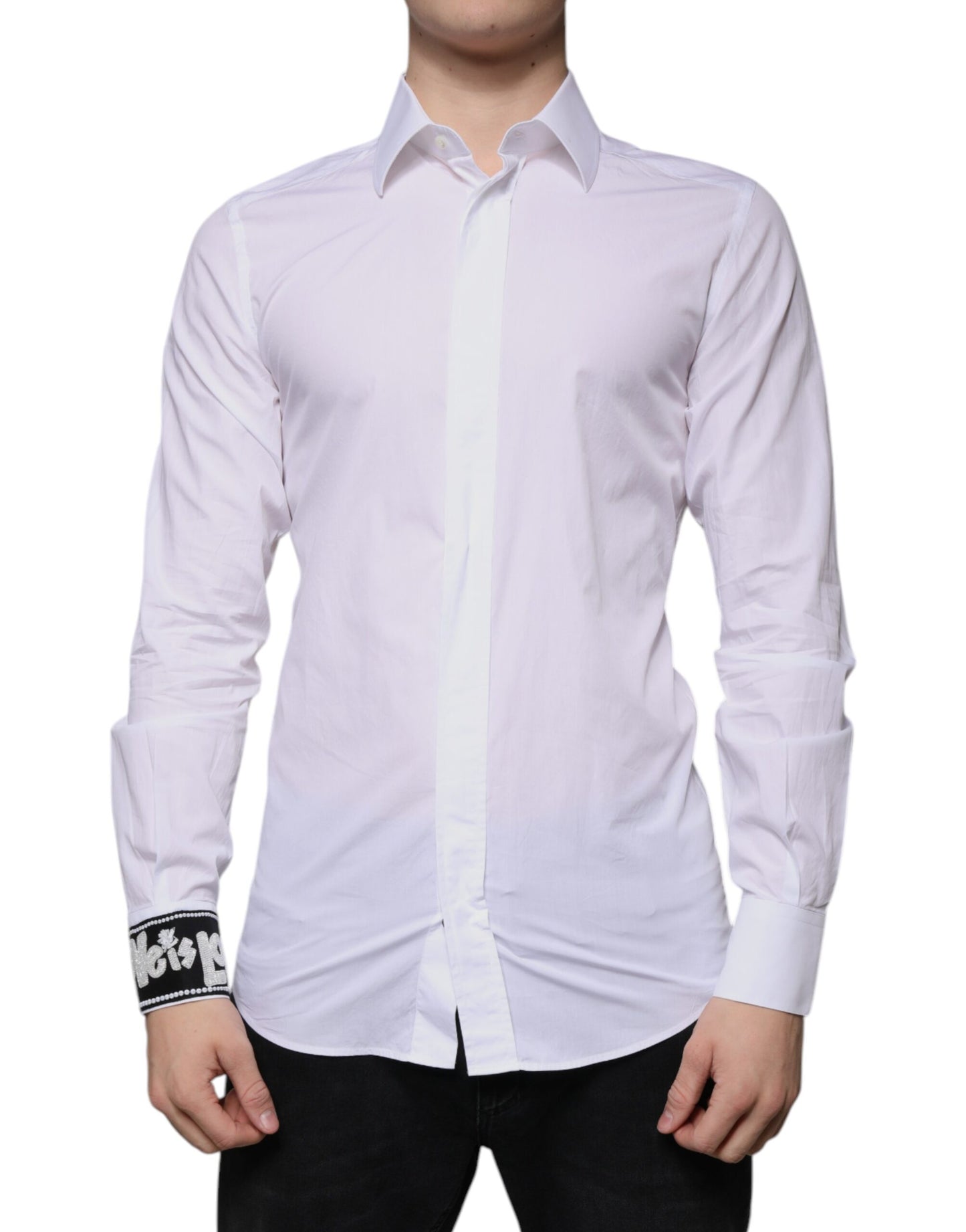 Dolce & Gabbana White Cotton Slim Fit Men GOLD Dress Shirt by Dolce & Gabbana