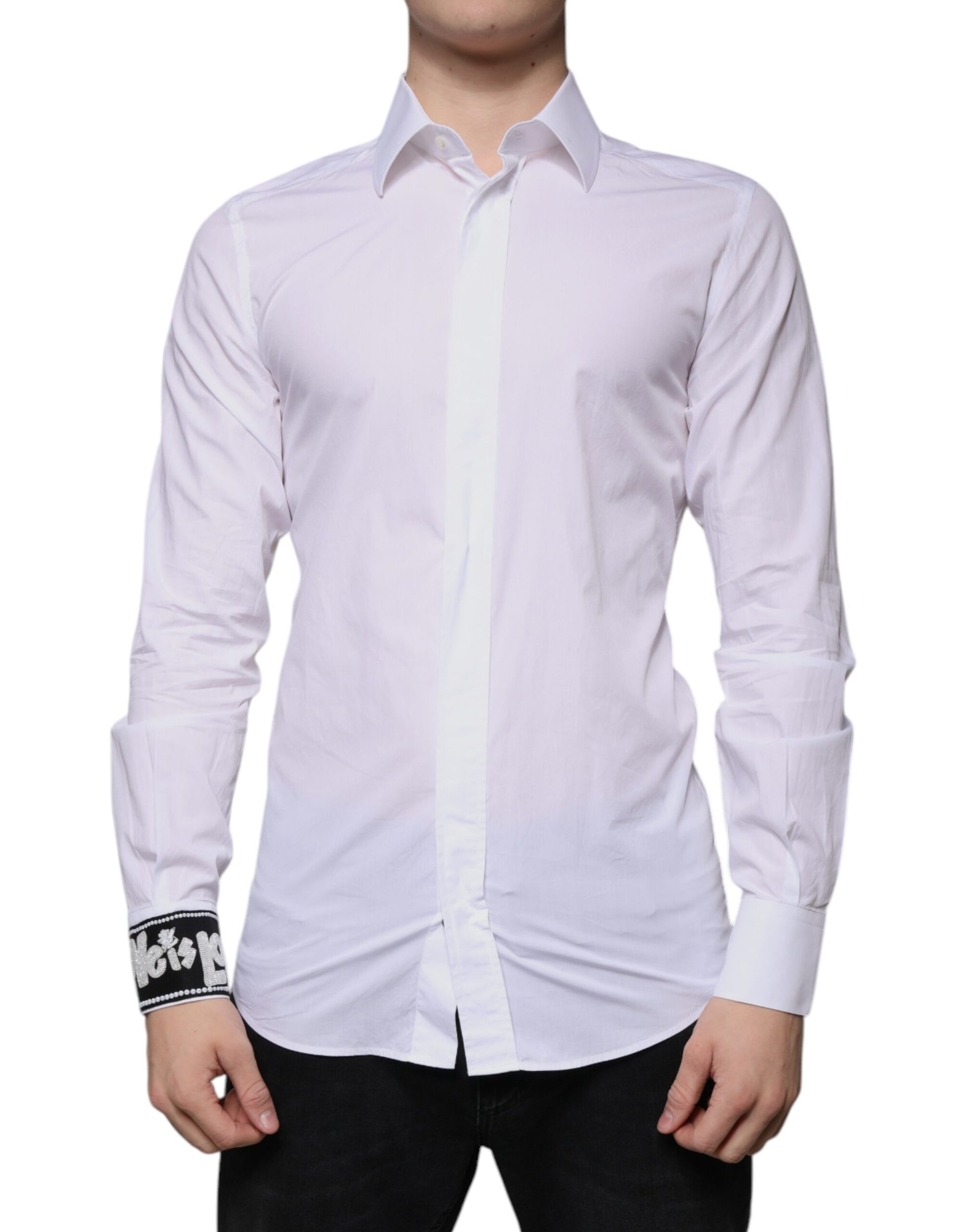 Dolce & Gabbana White Cotton Slim Fit Men GOLD Dress Shirt by Dolce & Gabbana