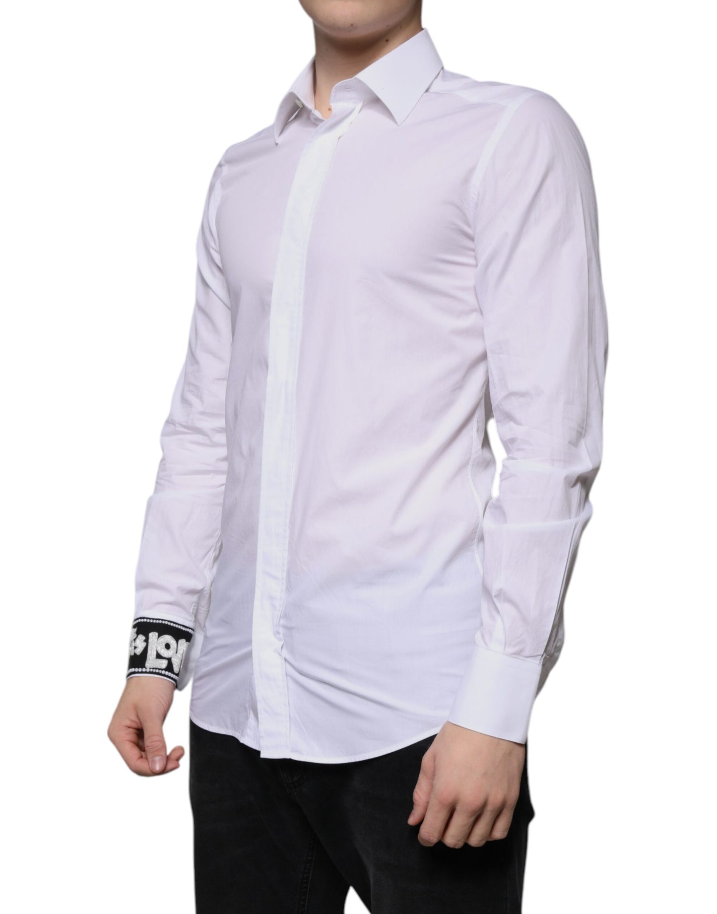 Dolce & Gabbana White Cotton Slim Fit Men GOLD Dress Shirt by Dolce & Gabbana