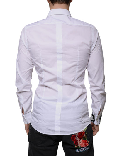 Dolce & Gabbana White Cotton Slim Fit Men GOLD Dress Shirt by Dolce & Gabbana
