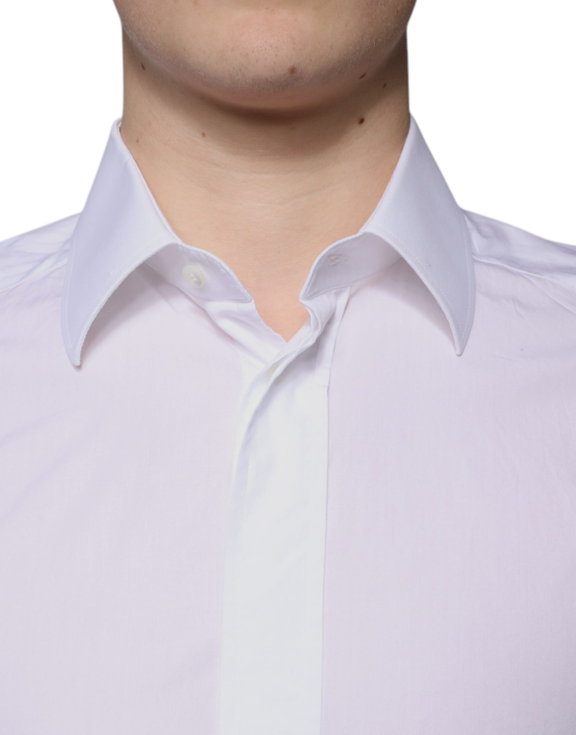 Dolce & Gabbana White Cotton Slim Fit Men GOLD Dress Shirt by Dolce & Gabbana