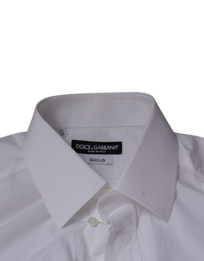 Dolce & Gabbana White Cotton Slim Fit Men GOLD Dress Shirt by Dolce & Gabbana
