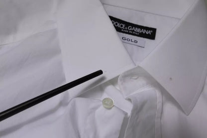 Dolce & Gabbana White Cotton Slim Fit Men GOLD Dress Shirt by Dolce & Gabbana