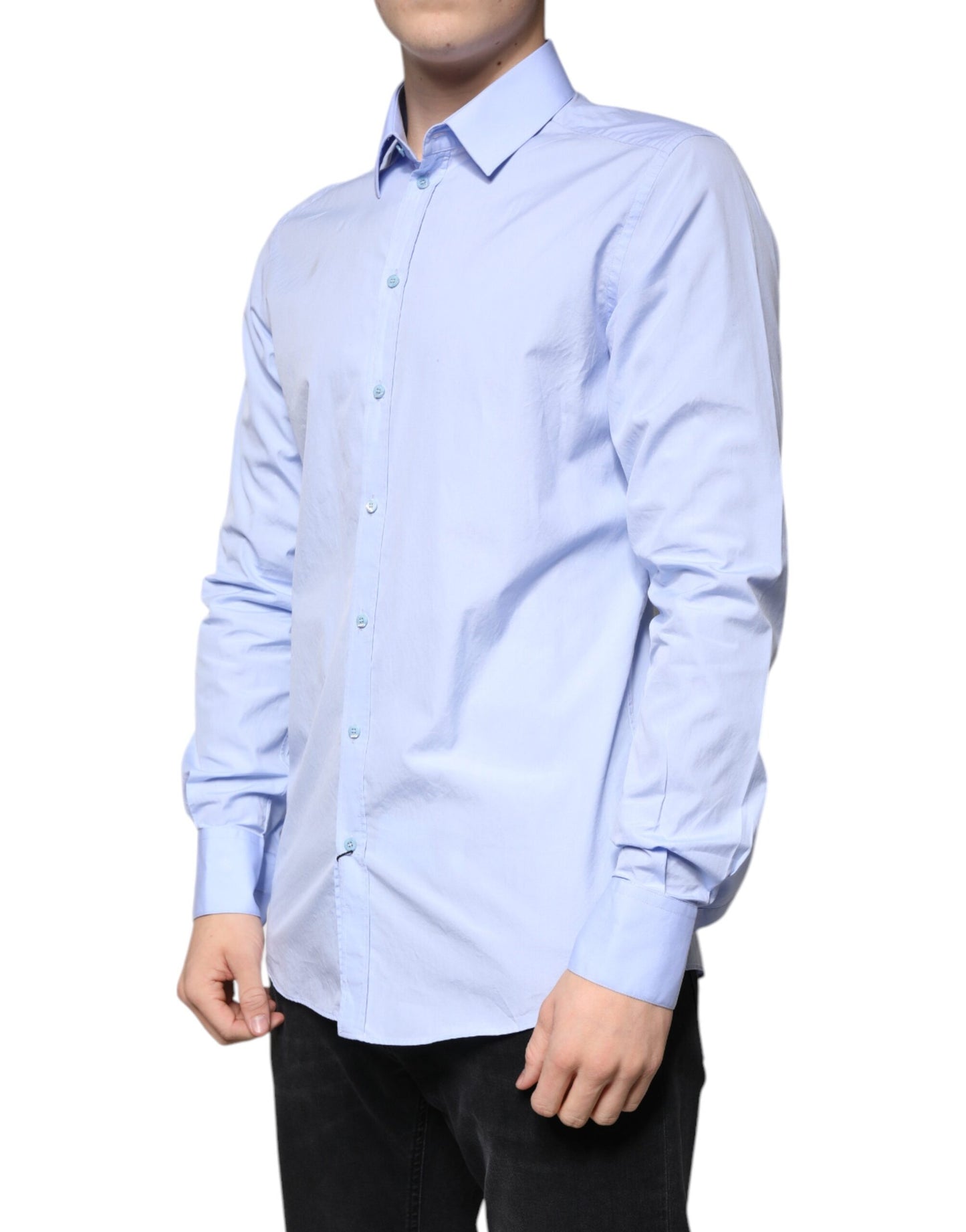 Dolce & Gabbana Light Blue Cotton Slim Fit GOLD Men Dress Shirt by Dolce & Gabbana