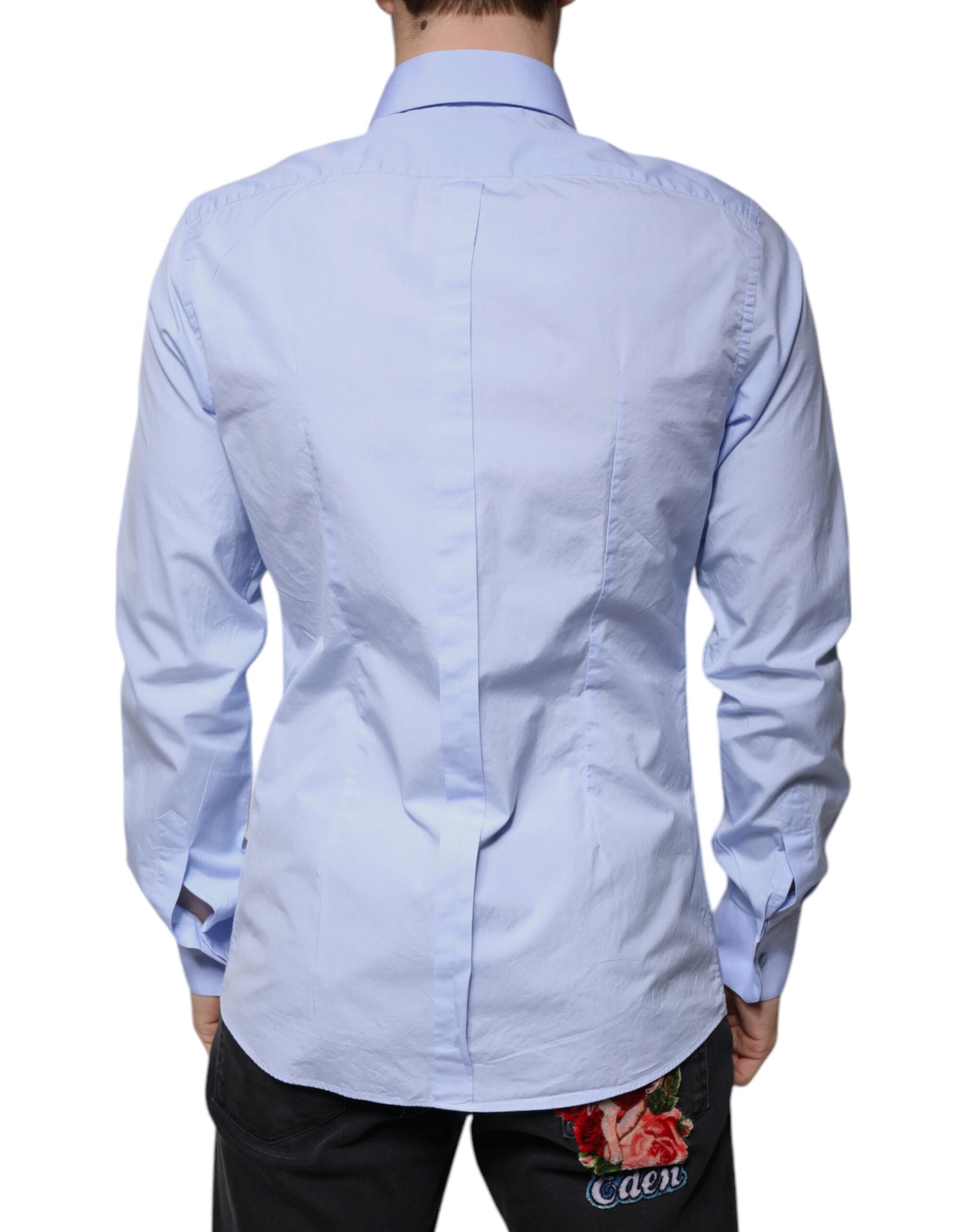 Dolce & Gabbana Light Blue Cotton Slim Fit GOLD Men Dress Shirt by Dolce & Gabbana