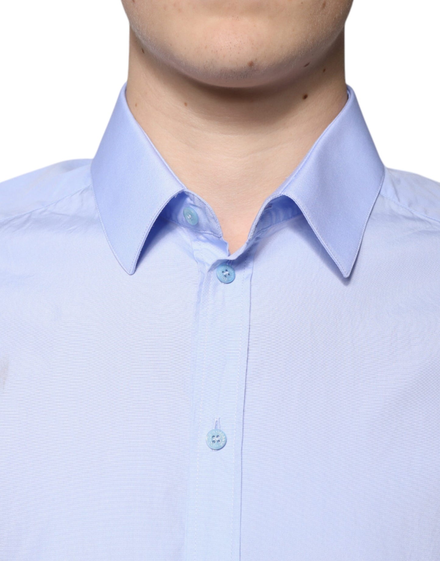 Dolce & Gabbana Light Blue Cotton Slim Fit GOLD Men Dress Shirt by Dolce & Gabbana