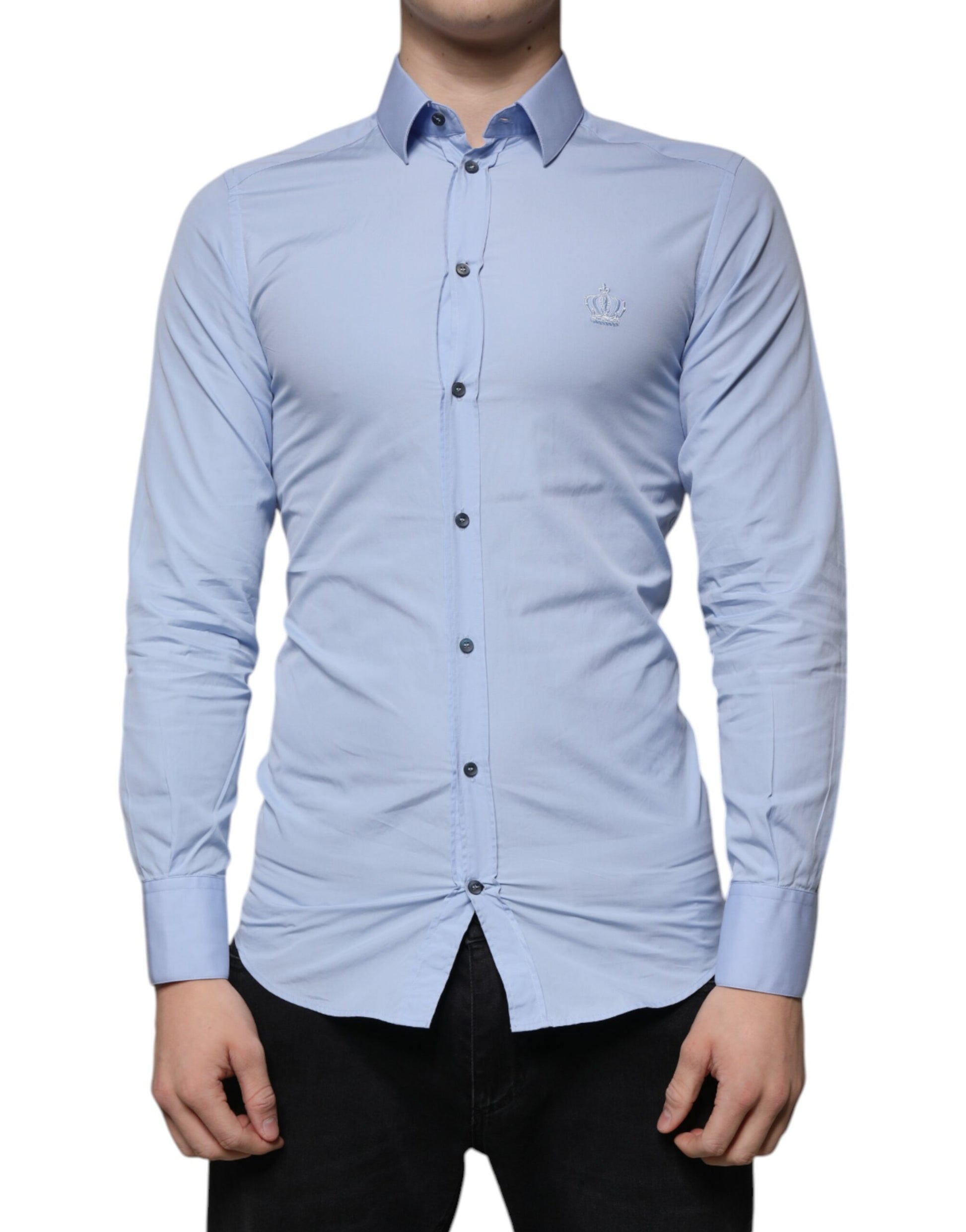 Dolce & Gabbana Light Blue Cotton Slim Fit GOLD Dress Shirt by Dolce & Gabbana