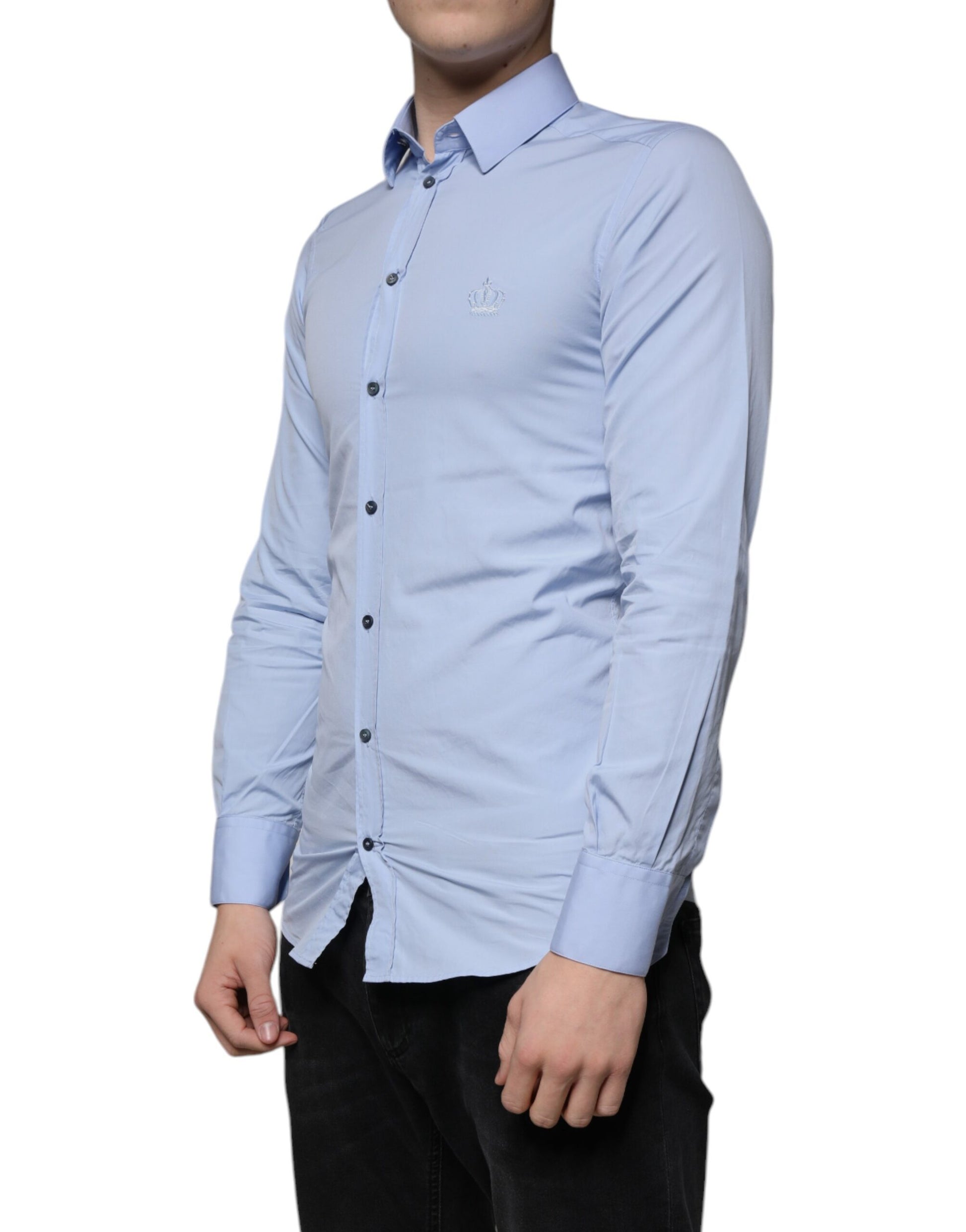 Dolce & Gabbana Light Blue Cotton Slim Fit GOLD Dress Shirt by Dolce & Gabbana