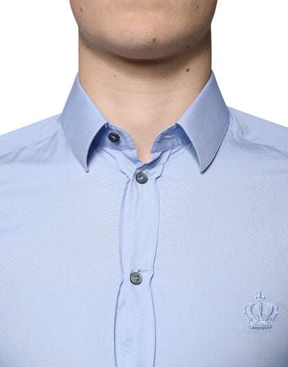 Dolce & Gabbana Light Blue Cotton Slim Fit GOLD Dress Shirt by Dolce & Gabbana