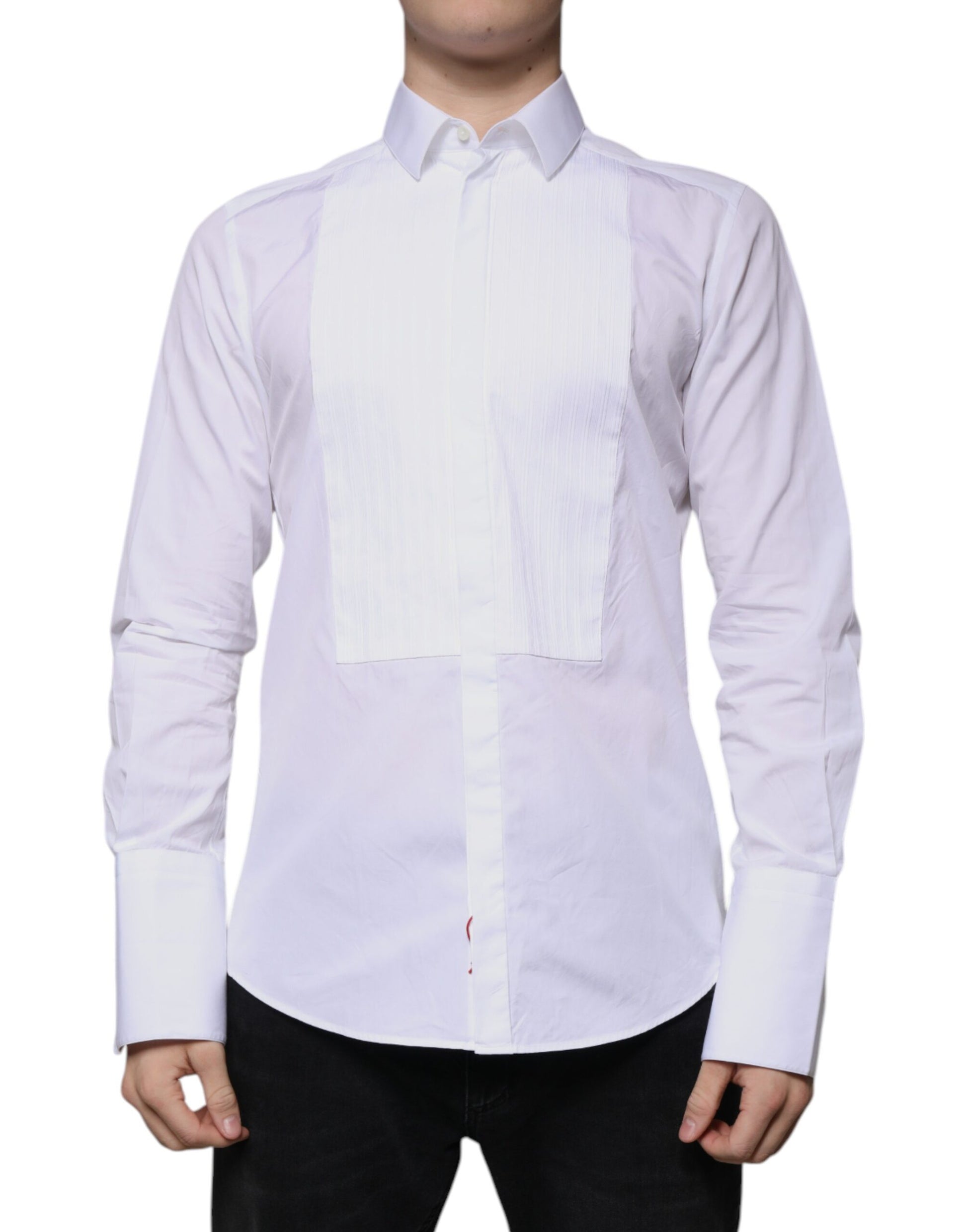 Dolce & Gabbana White Bib Cotton Poplin GOLD Men Formal Shirt by Dolce & Gabbana