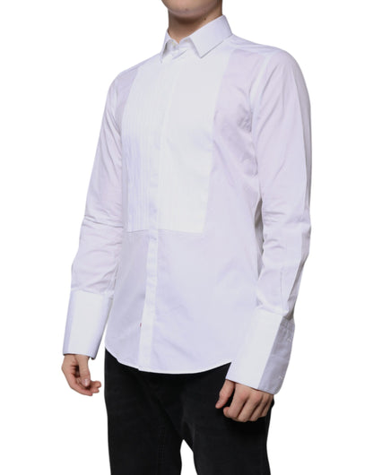 Dolce & Gabbana White Bib Cotton Poplin GOLD Men Formal Shirt by Dolce & Gabbana