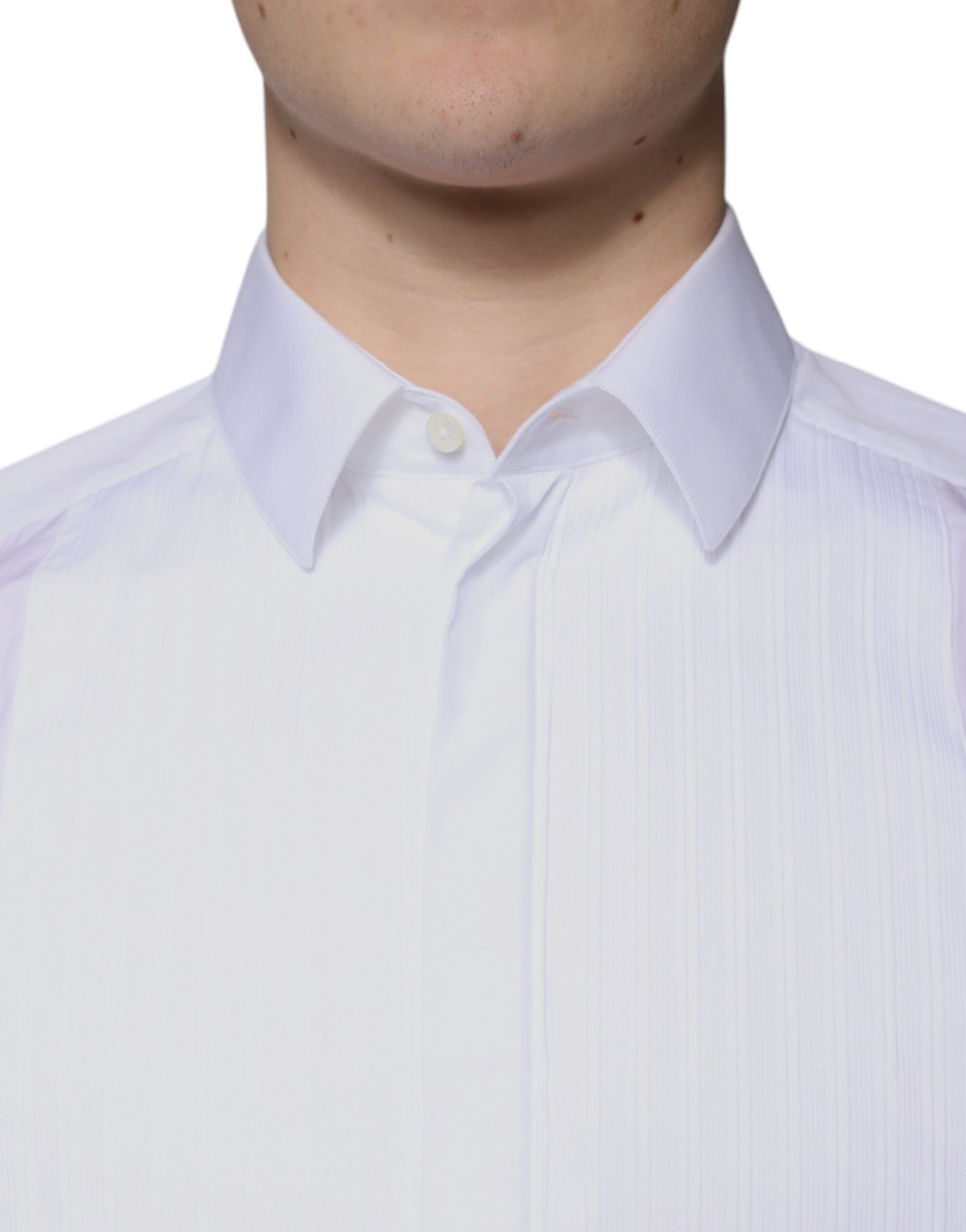 Dolce & Gabbana White Bib Cotton Poplin GOLD Men Formal Shirt by Dolce & Gabbana