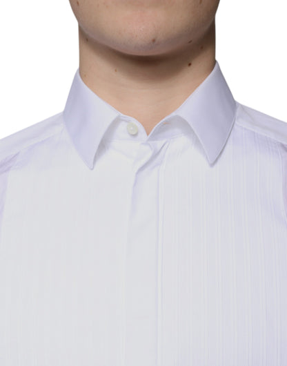 Dolce & Gabbana White Bib Cotton Poplin GOLD Men Formal Shirt by Dolce & Gabbana
