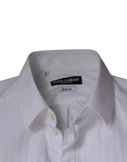 Dolce & Gabbana White Bib Cotton Poplin GOLD Men Formal Shirt by Dolce & Gabbana