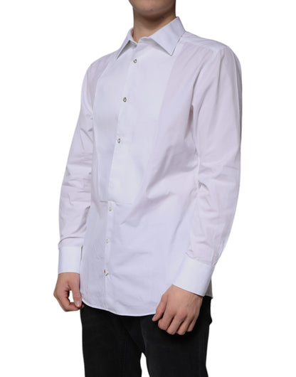 Dolce & Gabbana White Bib Cotton Poplin GOLD Men Formal Shirt by Dolce & Gabbana