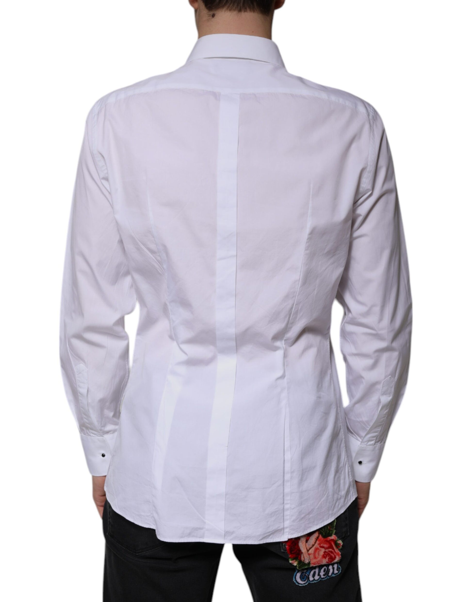Dolce & Gabbana White Bib Cotton Poplin GOLD Men Formal Shirt by Dolce & Gabbana
