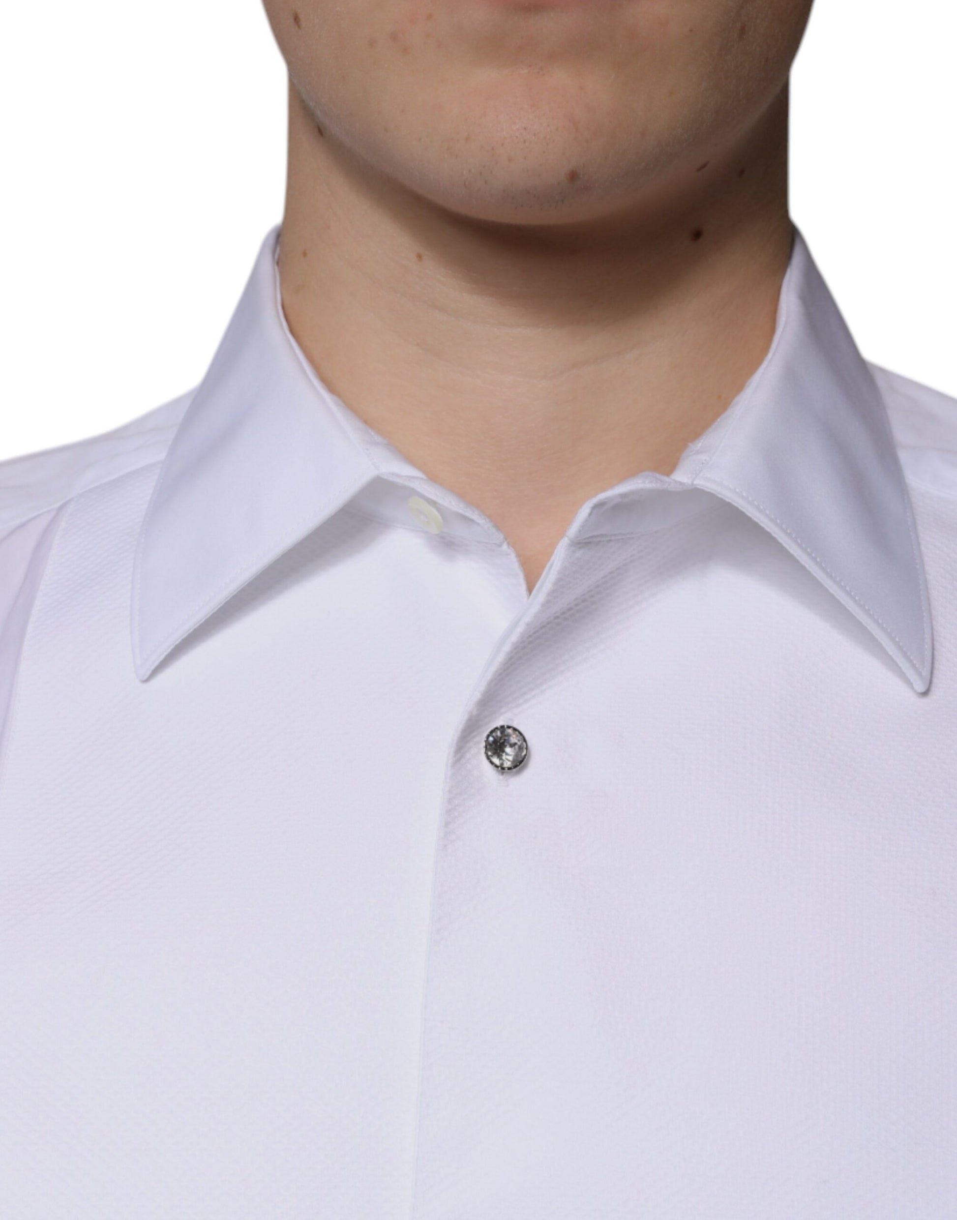 Dolce & Gabbana White Bib Cotton Poplin GOLD Men Formal Shirt by Dolce & Gabbana
