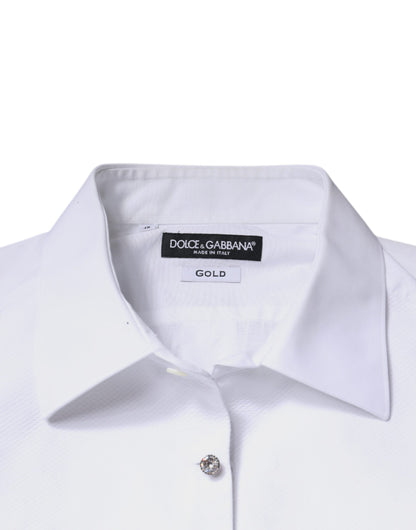 Dolce & Gabbana White Bib Cotton Poplin GOLD Men Formal Shirt by Dolce & Gabbana