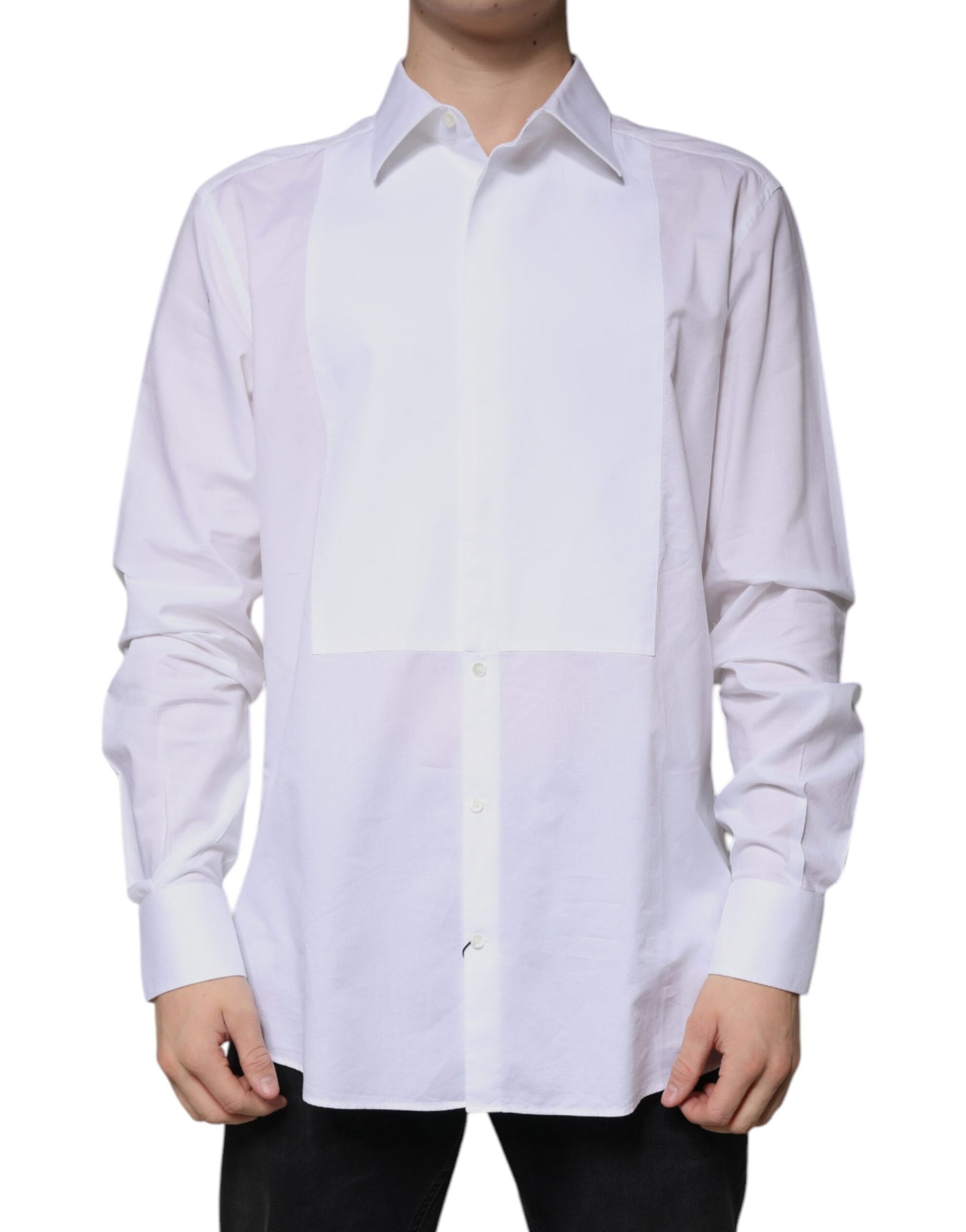 Dolce & Gabbana White Bib Cotton Poplin GOLD Formal Shirt by Dolce & Gabbana