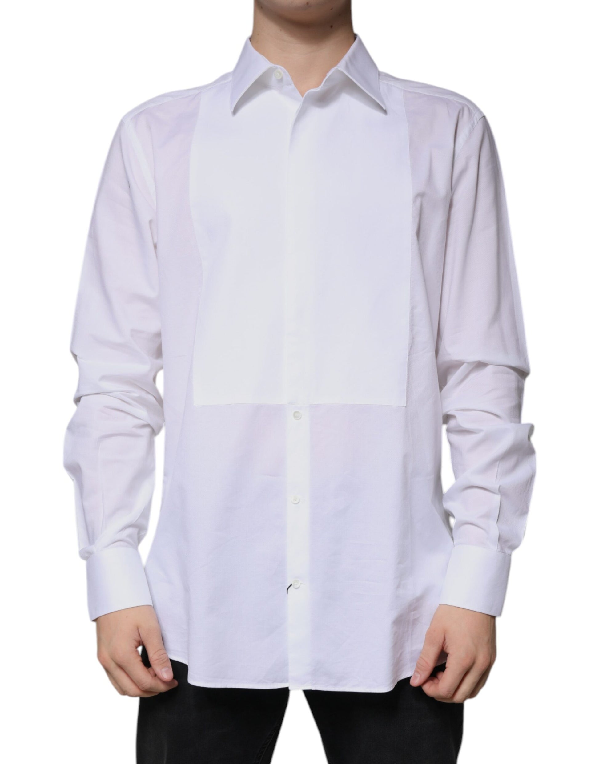 Dolce & Gabbana White Bib Cotton Poplin GOLD Formal Shirt by Dolce & Gabbana