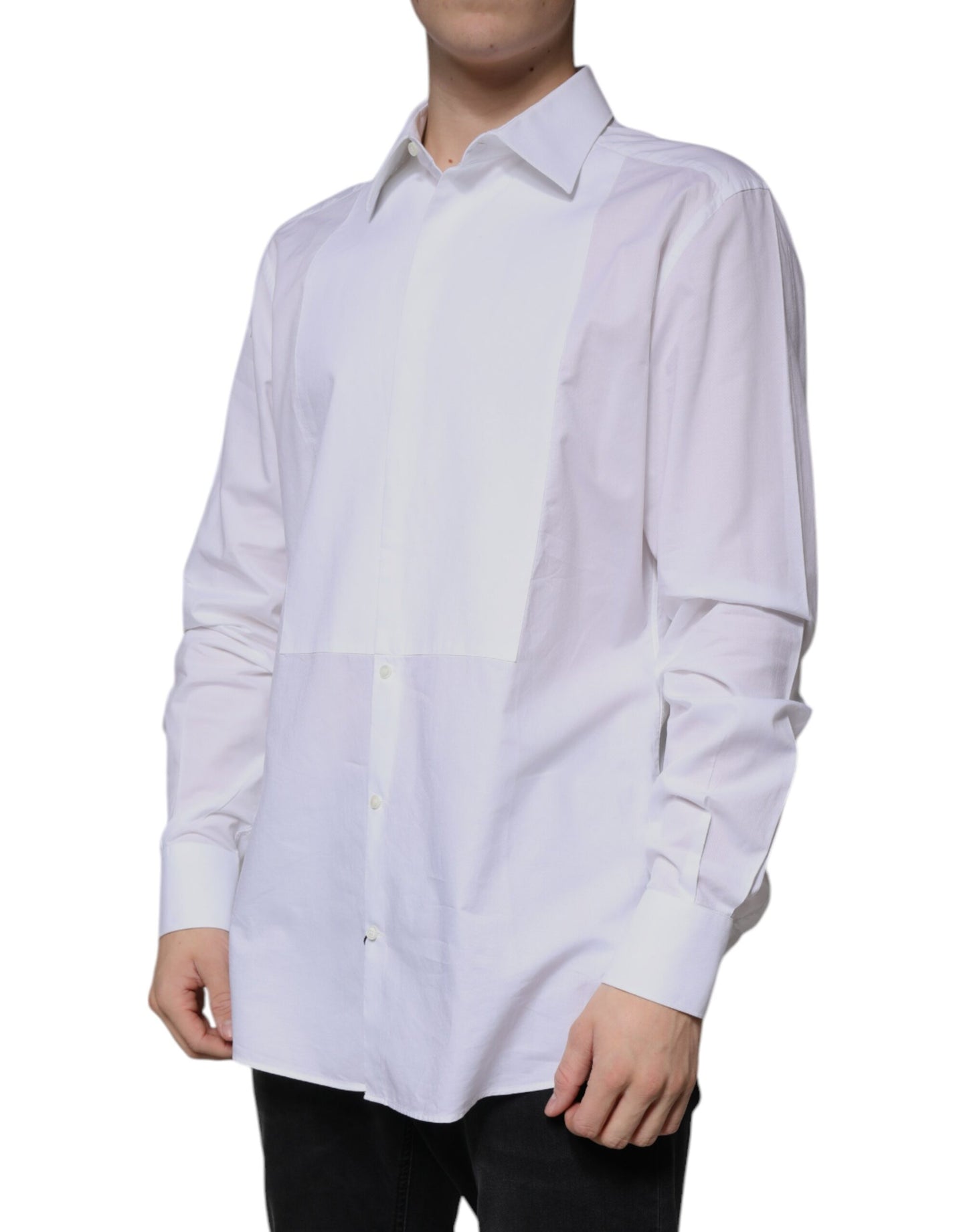 Dolce & Gabbana White Bib Cotton Poplin GOLD Formal Shirt by Dolce & Gabbana
