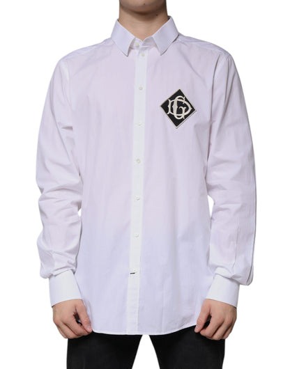 Dolce & Gabbana White Logo Cotton Slim Fit GOLD Dress Shirt by Dolce & Gabbana