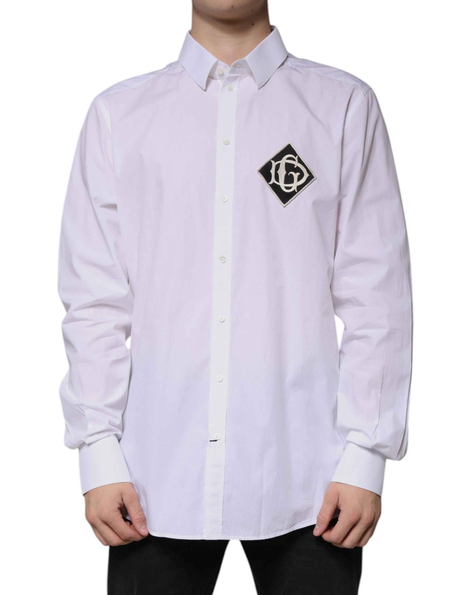 Dolce & Gabbana White Logo Cotton Slim Fit GOLD Dress Shirt by Dolce & Gabbana
