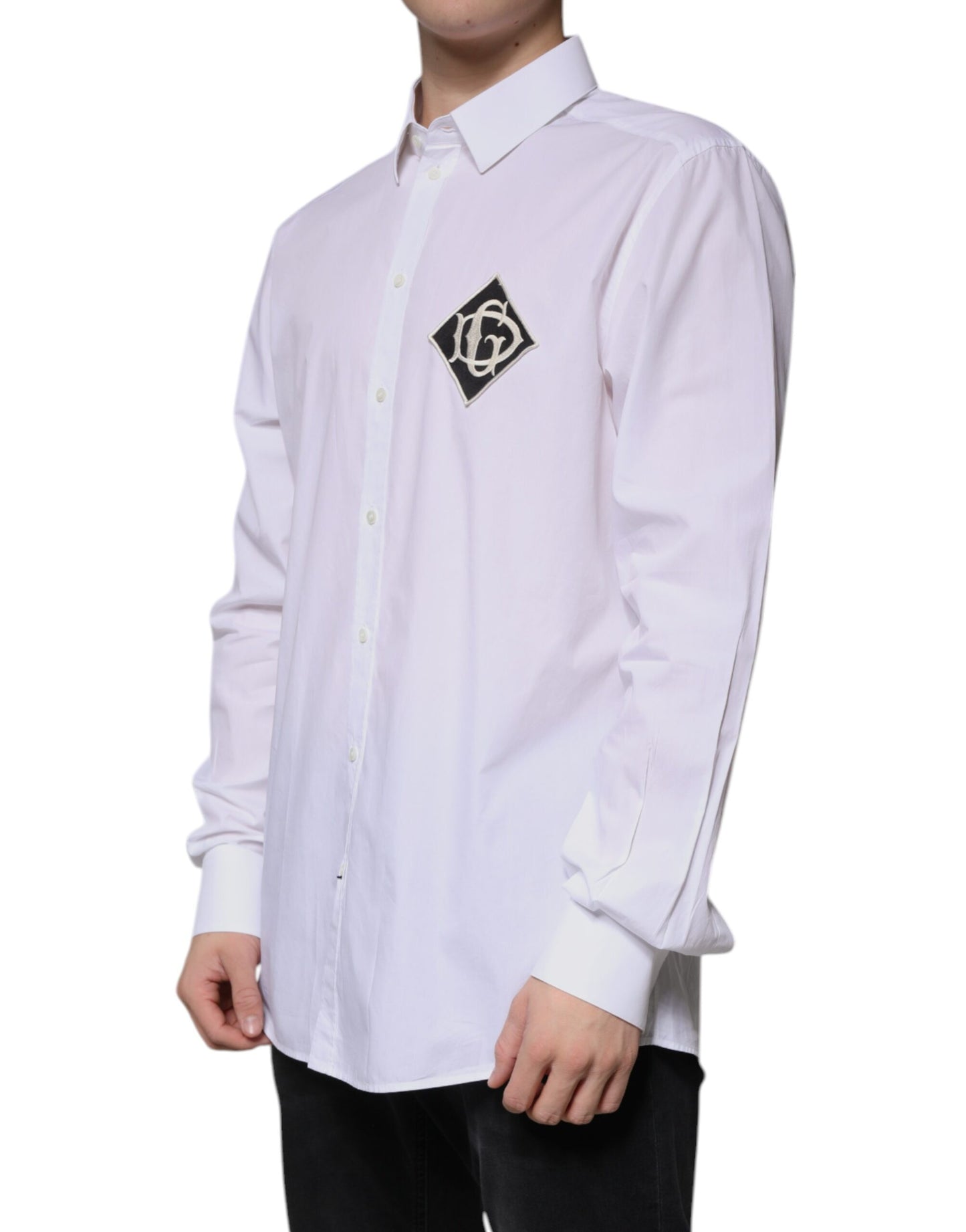 Dolce & Gabbana White Logo Cotton Slim Fit GOLD Dress Shirt by Dolce & Gabbana
