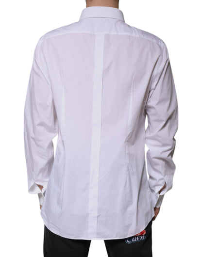 Dolce & Gabbana White Logo Cotton Slim Fit GOLD Dress Shirt by Dolce & Gabbana