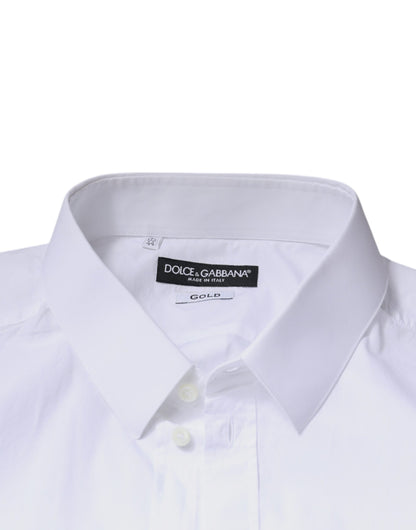 Dolce & Gabbana White Logo Cotton Slim Fit GOLD Dress Shirt by Dolce & Gabbana