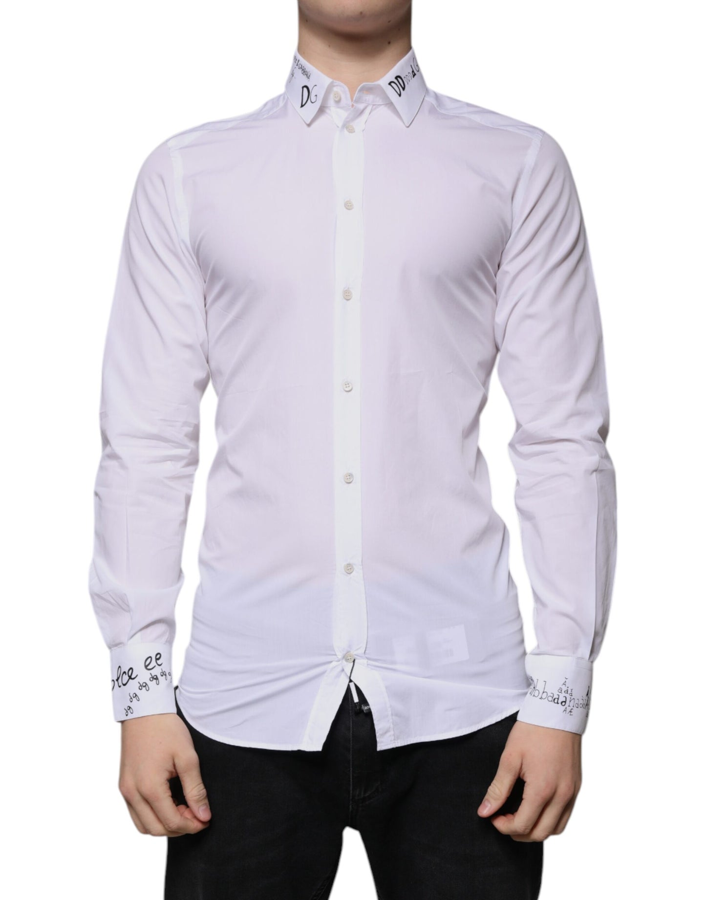 Dolce & Gabbana White Cotton Logo Formal Men GOLD Dress Shirt by Dolce & Gabbana