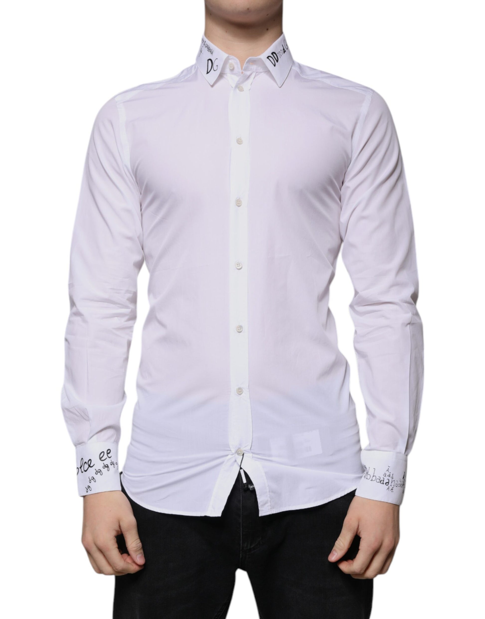 Dolce & Gabbana White Cotton Logo Formal Men GOLD Dress Shirt by Dolce & Gabbana
