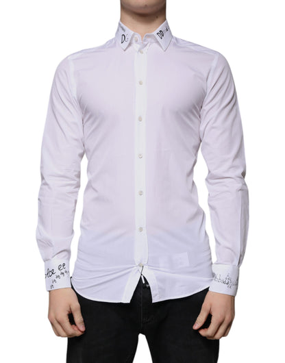 Dolce & Gabbana White Cotton Logo Formal Men GOLD Dress Shirt by Dolce & Gabbana