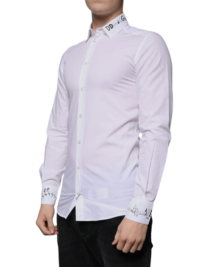 Dolce & Gabbana White Cotton Logo Formal Men GOLD Dress Shirt by Dolce & Gabbana