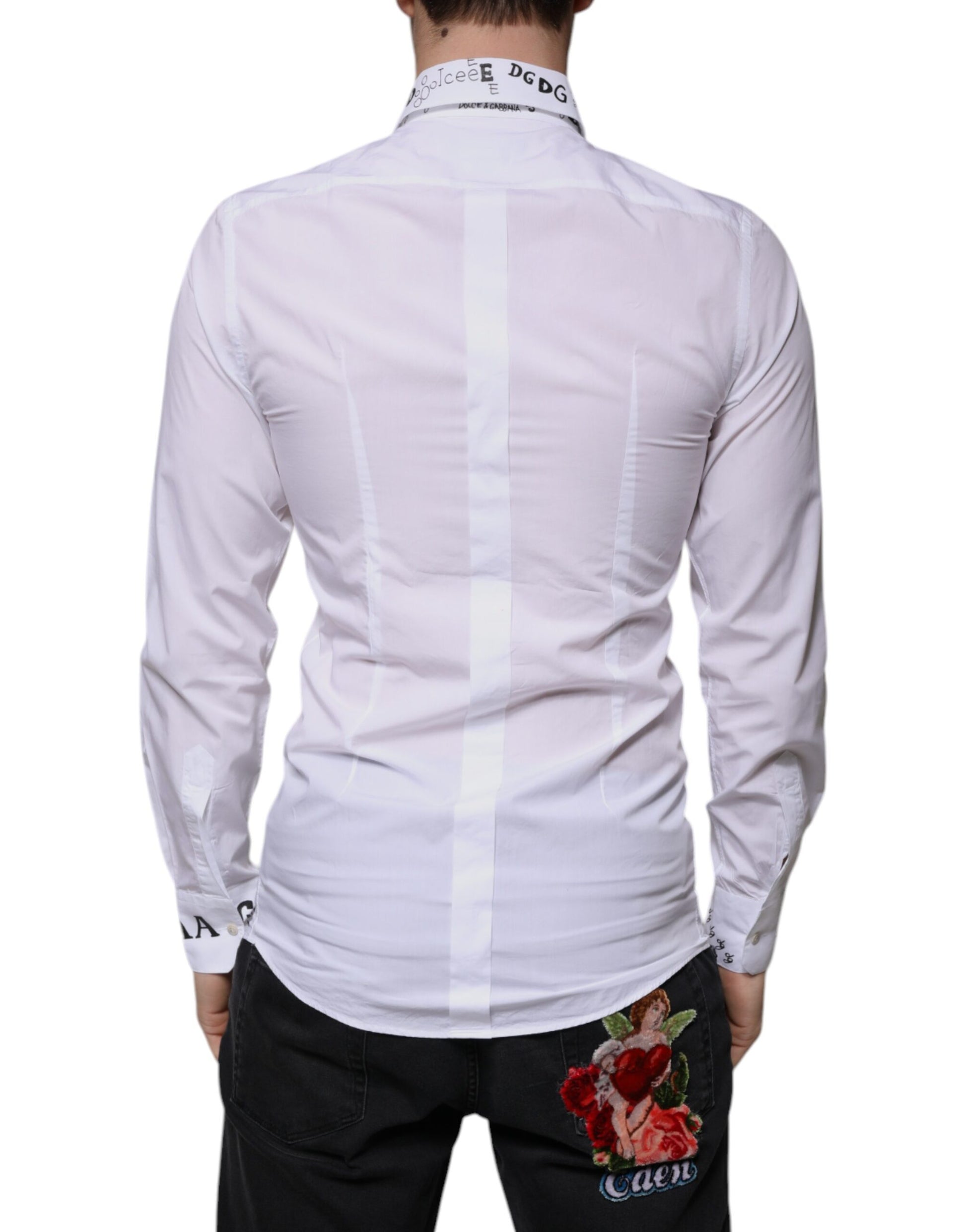 Dolce & Gabbana White Cotton Logo Formal Men GOLD Dress Shirt by Dolce & Gabbana