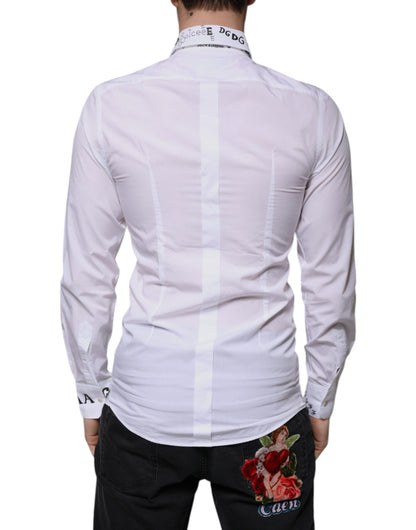 Dolce & Gabbana White Cotton Logo Formal Men GOLD Dress Shirt by Dolce & Gabbana