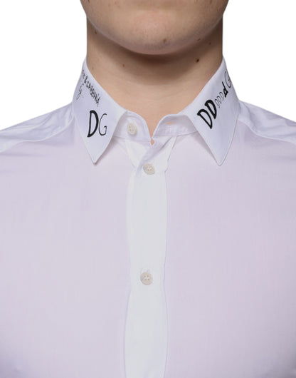 Dolce & Gabbana White Cotton Logo Formal Men GOLD Dress Shirt by Dolce & Gabbana