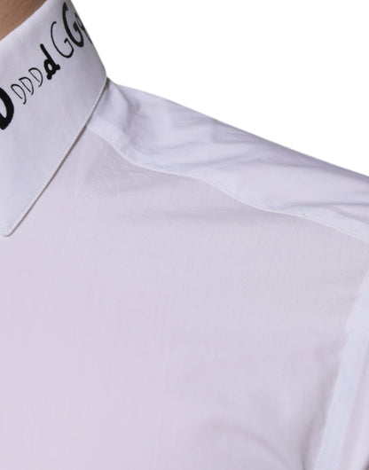 Dolce & Gabbana White Cotton Logo Formal Men GOLD Dress Shirt by Dolce & Gabbana