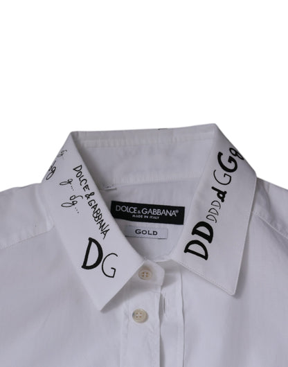 Dolce & Gabbana White Cotton Logo Formal Men GOLD Dress Shirt by Dolce & Gabbana