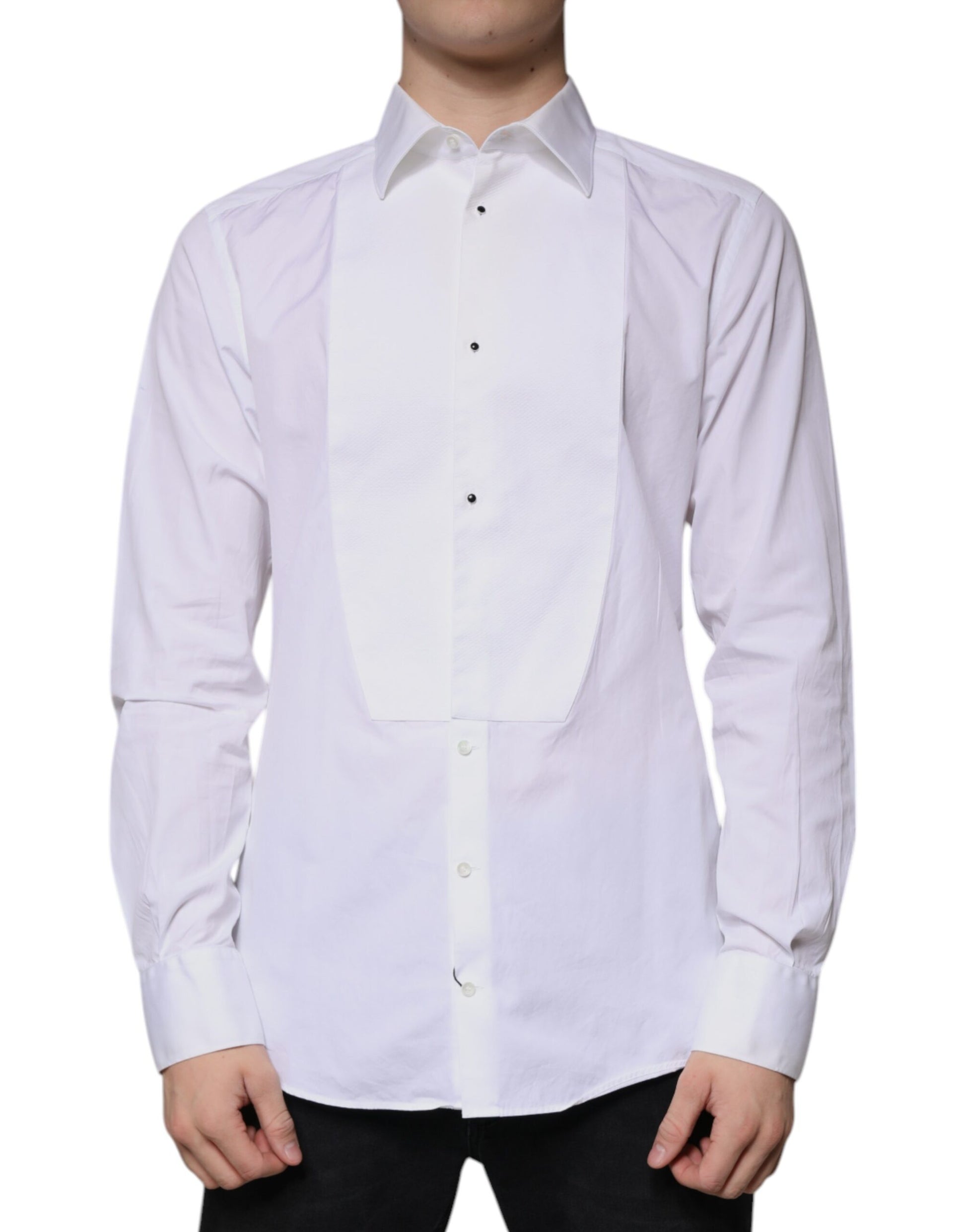 Dolce & Gabbana White Bib Cotton Poplin GOLD Men Formal Shirt by Dolce & Gabbana