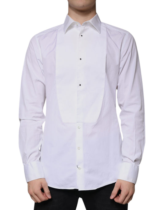 Dolce & Gabbana White Bib Cotton Poplin GOLD Men Formal Shirt by Dolce & Gabbana