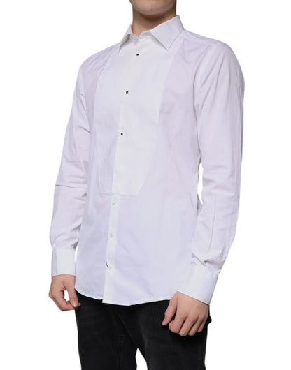 Dolce & Gabbana White Bib Cotton Poplin GOLD Men Formal Shirt by Dolce & Gabbana