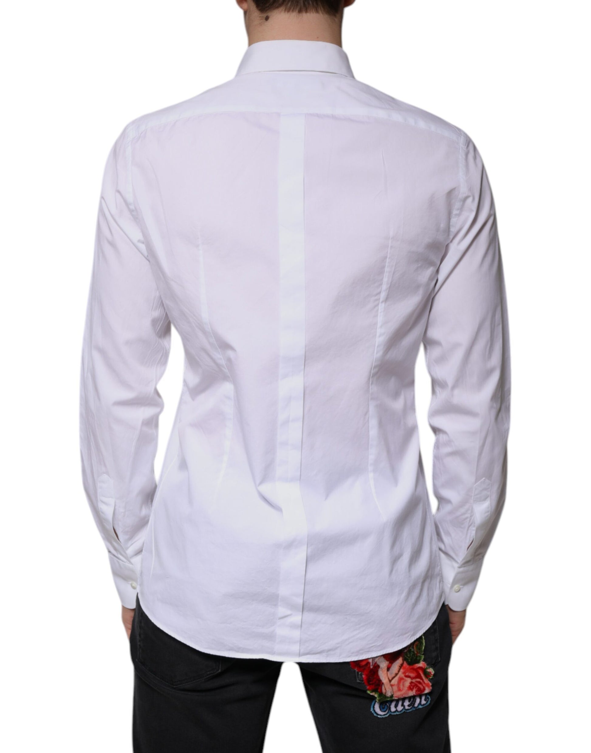 Dolce & Gabbana White Bib Cotton Poplin GOLD Men Formal Shirt by Dolce & Gabbana