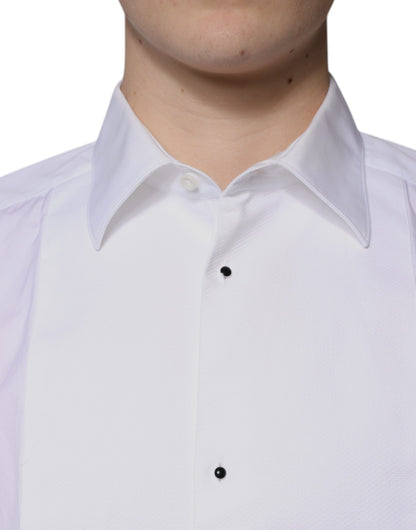 Dolce & Gabbana White Bib Cotton Poplin GOLD Men Formal Shirt by Dolce & Gabbana