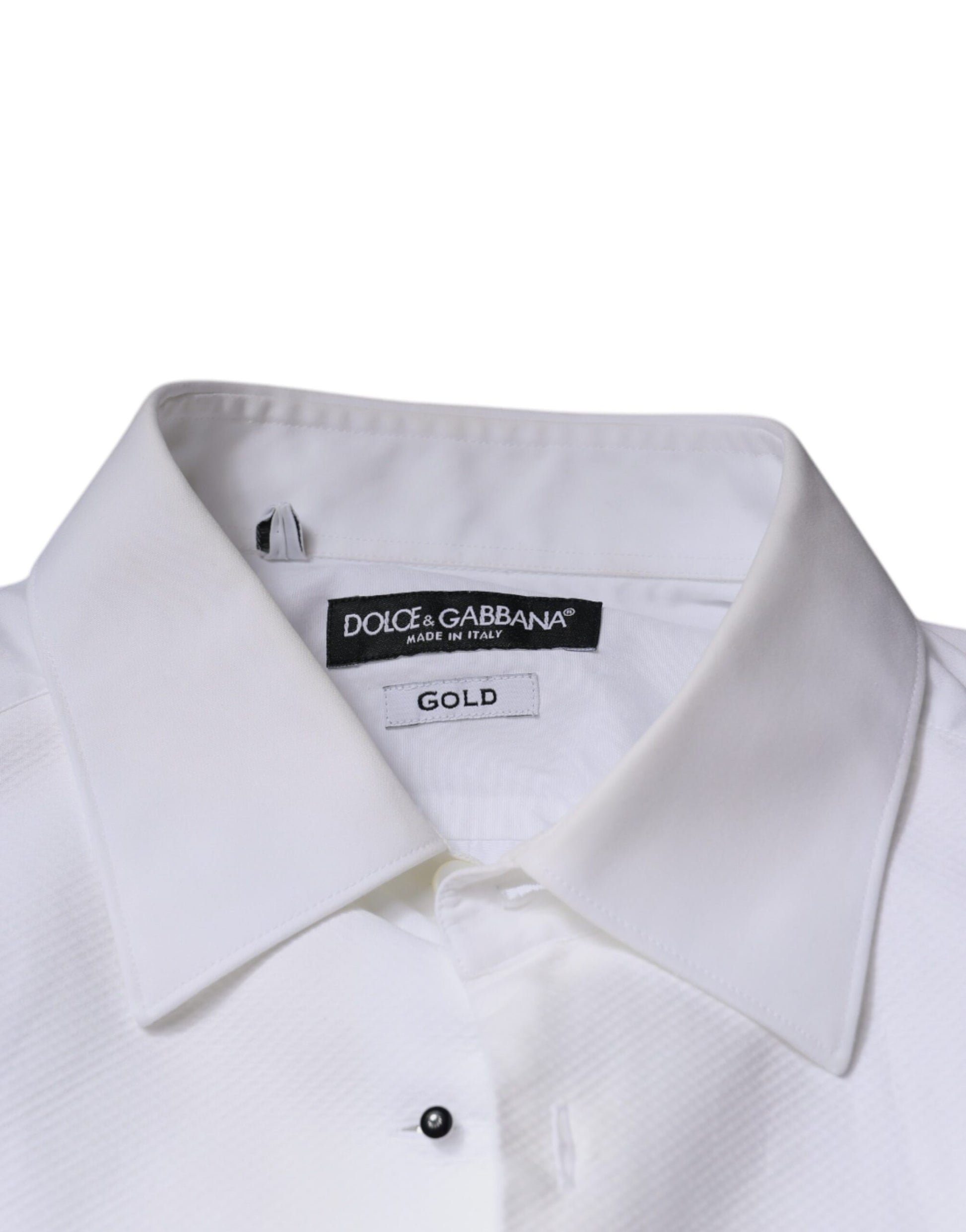 Dolce & Gabbana White Bib Cotton Poplin GOLD Men Formal Shirt by Dolce & Gabbana